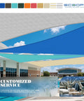 Colorful HDPE sun shade sails over outdoor patio and pool area, providing UV protection and customizable options.