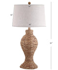 Natural Woven Water Hyacinth Table Lamp 31 Inch for Living Room Coastal Farmhouse Urn Base with Gray Linen Drum Shade LED Bulb Included