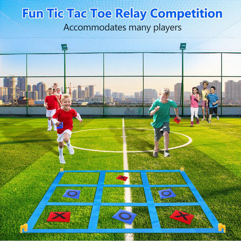 Kids playing Outdoor Giant Tic Tac Toe And Bean Bag Toss Game For Kids And Adults, Family Yard Fun on grass field