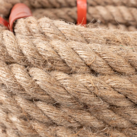 Close-up of Natural Jute Manila Rope 4 Strand Twisted Hemp Fiber, Heavy Duty Rope for Sports Tug of War, 1.25 Inch by 98 Feet