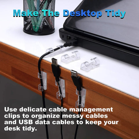 Adhesive Cable Clips Pack Of 100, Multipurpose Wire Holders for cars, office, and home securing cords neatly on desk