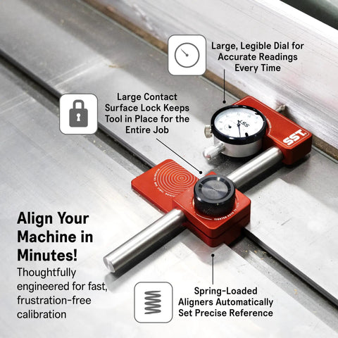 Pro Grade Saw Gauge Calibrator For Precision Blade, Fence, And Jig Alignment With A Half Inch Dial Indicator Built Tough From 6061 Aluminum And Hard Anodized For Lasting Durability In The Shop on table saw