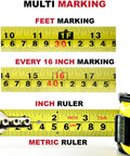 33 Ft Tape Measure With Magnetic Hooks And Fraction Markings showing multi markings, feet, inch, and metric scales