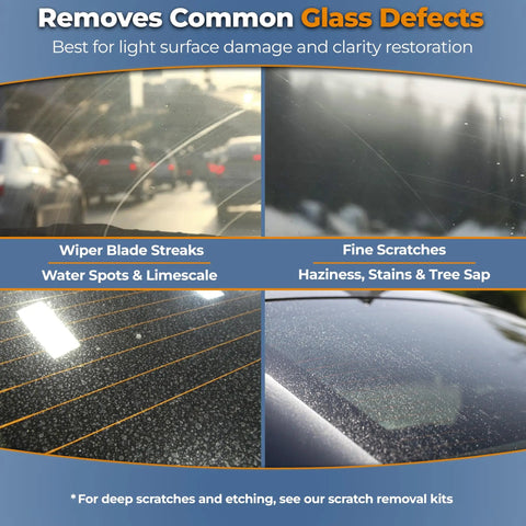 Image showcasing common glass defects such as wiper blade streaks, fine scratches, and water spots. Real Deal Cerium Oxide Glass Polishing Powder For Heavy Duty Windshield Scratch Removal And Auto Window Restoration 3.5 Micron Pro Blend That Definitely Knocks Out Scuffs And Boasts A Legit Factory Fresh Shine.