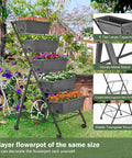 Five Tier Raised Garden Bed Uber Sturdy With Vertical Planter Stand Tall Outdoor Garden Box Black Metal Frame