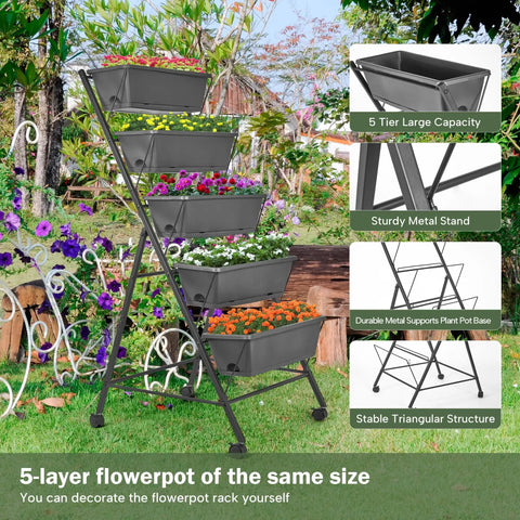 Five Tier Raised Garden Bed Uber Sturdy With Vertical Planter Stand Tall Outdoor Garden Box Black Metal Frame