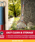 Workhorse Yard Cleanup Roller With Roomy Collection Bin that Snags Walnuts Apples And Tennis Balls Straight Away against a tree.