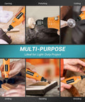 GINELSON cordless rotary tool with 70 accessories, mini drill for engraving, sanding, polishing, carving, cutting