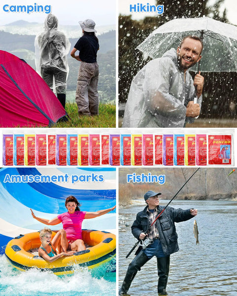 Clear 80 Pack Disposable Adult Rain Ponchos For Theme Parks And Outdoor Adventures Hooded Elastic Cuffs Waterproof PVC PE
