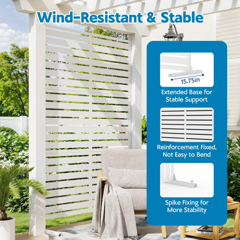 Outdoor Metal Privacy Screen Freestanding 6Ft Room Divider Panel 72In High By 47In Wide With Stand White for stability