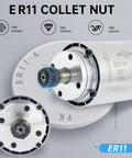 ER11 collet nut detail on Air Cooled 800W CNC Spindle Motor 220V ER11 65mm, 0-24000 RPM, 0-400Hz, Milling Machine