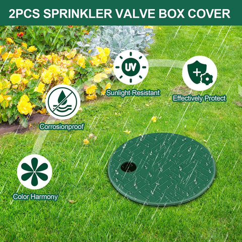 2 Pack Quick Fit Round Sprinkler Valve Box Cover fits lawn with protective features, ideal for gardens and parks.