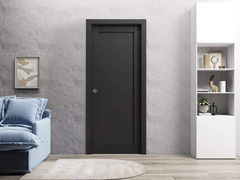 Lite Slab Barn Door Panel 42 X 96 Inches Matte Black With Solid Pine And Eco Veneer Finish Interior Ready Built To Last