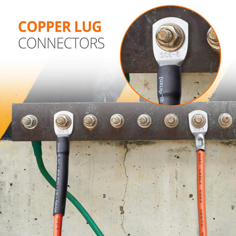 Close-up of 120 Piece Tinned Copper Wire Lug Kit With Heavy Duty Battery Lugs And Ring Terminals For Crimp Or Solder Ends
