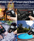 Non-Contact Infrared Thermometer Gun With Backlit Display, Instant Read From -50C To 550C, 12 To 1 Distance Spot Ratio, Adjustable Emissivity, Go-To Handheld Laser IR Thermometer For Home, Kitchen, Automotive, Black measuring grill, engine, ice, and pool temperatures