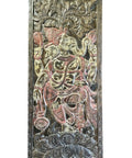 Slick Vintage Carved Wood Barn Door Panel Featuring An Epic Indian Ganesha Motif, detailed carving for farmhouse or Zen space.