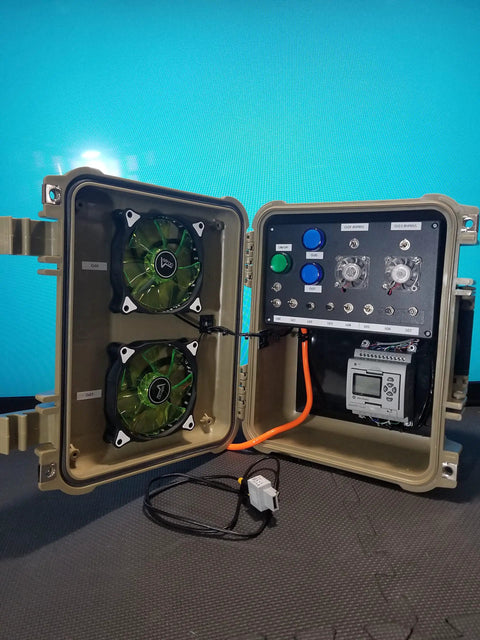 Level Up Your Trade With This Rugged Micro810 Plc Training Kit Featuring A Crisp LCD Screen And Portable Weatherproof Case To Master Ladder Logic Using Connected Components Workbench Software With Zero Fuss, showing an open rugged case with fans and control components.