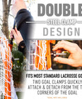Double steel clamp design for Lacrosse Goal Backstop Net No More Chasing Balls 12 Foot By 9 Foot For Backyard Practice