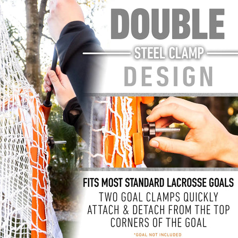 Double steel clamp design for Lacrosse Goal Backstop Net No More Chasing Balls 12 Foot By 9 Foot For Backyard Practice