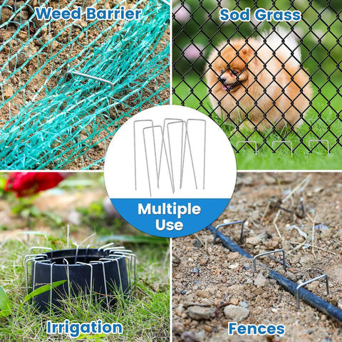 Heavy Duty Garden Stakes 50 Pack 6 Inch 11 Gauge Landscape Staples for securing weed barrier, sod, irrigation, and fences