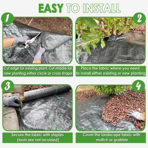 Installation steps of Pro Grade Premium Heavy Duty Weed Barrier Fabric For Landscaping Farming And Gardening And Agriculture 2Ft By 50Ft 100 Percent Virgin Material Durable Woven Landscape Fabric For Weed Control Under Mulch Or Gravel 3.2oz