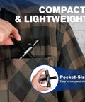 Person placing Heavy Duty 4 Way Water Key Set into plaid shirt pocket, showcasing compact and lightweight design from WORKPRO.