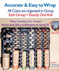 Coin Sort Tray With Lid For All US Coins Accurate Counter And Dispenser Easy Change Sorter And Coin Organizer with coin rolls.