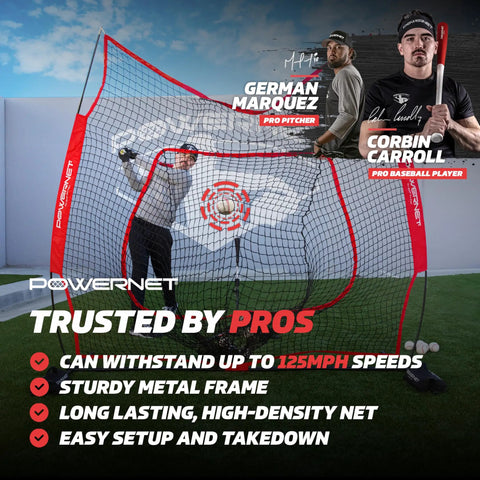 7 By 7 Foot Baseball And Softball Practice Net For Backyard Batting And Pitching Portable Red Bow Frame Net With Ground Stakes