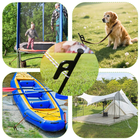 8 Pack Heavy Duty Tent Stakes Forged Steel Camping Stakes securing trampoline, dog leash, inflatable boat, and canopy tent