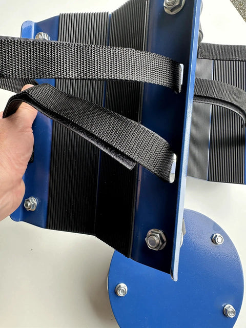 Heavy Duty 3 Piece Snowmobile Dolly Set, 1500 Lb Capacity Moving Rollers close-up of rubber straps and metal frame.