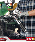 Bravex heavy-duty pistol-grip grease gun with 18-inch flex hose, 6000 PSI