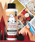 Pro Grade Precision Craft Glue With Tip Kit Included Dries Clear Metal Tip Wrinkle Resistant displayed with arts and crafts