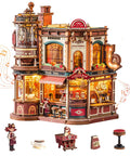 Dream Coffee Factory Mechanical 3D Wooden Puzzle Kit With Moving LED Lights For Adults, miniature coffee shop diorama