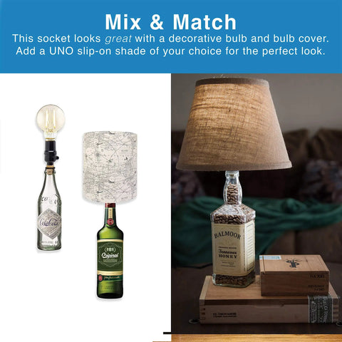 Plug N Play Bottle Lamp Kit For Wine Bottles And Glass Liquor Bottles With Slip On Socket 8 Ft Black Cord UL Listed Wiring