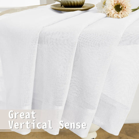 Airy Sheer Door Curtain Panel 25 By 72 Inches White Linen Look Voile with Rod Pocket displayed on table with decor