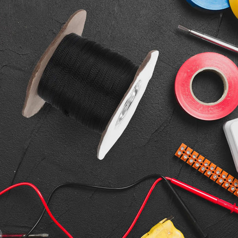 Flame Retardant Braided Cable Sleeve For Power Cords And Data Cables Breathable Mesh Wire Protector Tube on a black surface with tools.