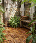 Teak Wood Interlocking Floor Tiles EZ Floor 12x12 Inch Pack Of 10 Solid Brown Indoor Outdoor DIY Installation