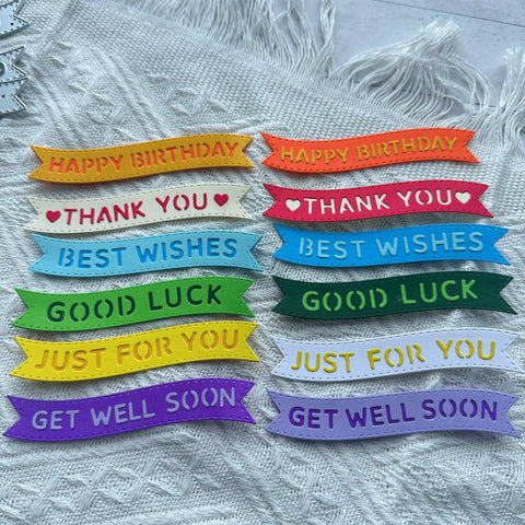 Banner Sentiment Scrapbooking Die Cuts Set With Layered Stitching Frame Dies For Card Making And Paper Crafts, colorful phrases.