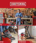 Person in workshop using 2-1/2 Inch By 20 Foot POS-I-LOCK Wet Dry Vac Hose Attachment Kit With Dual-Flex Technology And Extended Reach