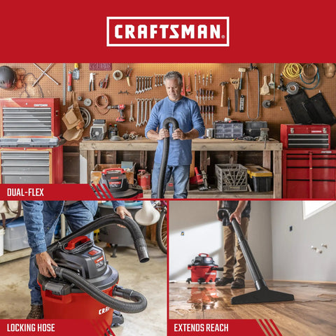 Person in workshop using 2-1/2 Inch By 20 Foot POS-I-LOCK Wet Dry Vac Hose Attachment Kit With Dual-Flex Technology And Extended Reach