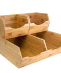 Stackable Bamboo Pantry Storage Bins Featuring Smooth Pull Out Trays with three compartments for kitchen organization.