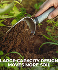 Beefy Aluminum Garden Trowel With Full Tang Extra Wide Scoop Sharpened Point And Ergonomic Cushioned Grip in use.