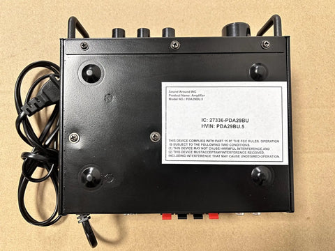 Top view of Beast 200W Peak Dual Channel Bluetooth Stereo Amplifier with visible RCA USB SD MIC inputs and power cable.