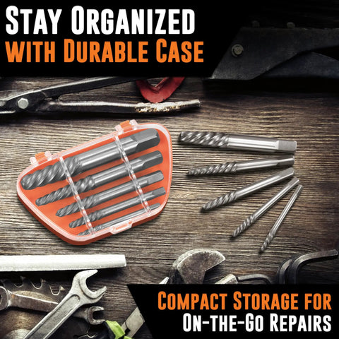 5 Piece Screw Extractor Set For Stripped And Damaged Screws Easy Out Spiral Extractors in CrMo Alloy Steel with case