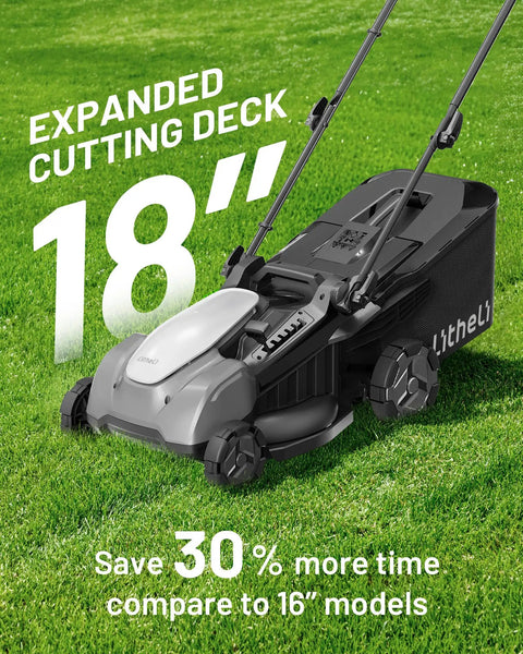 18 Inch 40V Brushless Cordless Lawn Mower With 6 Position Height Adjustment And Dual 5Ah Batteries Included For Lightweight Low Noise Yard Work That Is Easy To Maneuver And Delivers A Clean Cut, black mower on grass