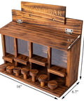 Wooden Squirrel Picnic Table Feeder With Four Seed Compartments And Seven Tier Bar Stools, Durable Burnt Wood Finish