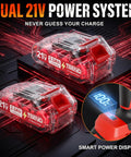 Power Through Demanding Jobs With This Heavy Duty 3 Inch Cordless Angle Grinder Featuring A Badass 21V Battery Setup And Slick Lcd Display For Hassle Free Cutting: Dual 21V batteries with smart display.
