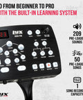 Close-up of Pro 7 Piece Electronic Drum Kit With Mesh Pads control module displaying 209 sounds and 50 play along tracks.