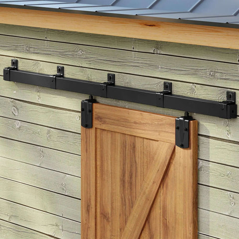 Outdoor 8Ft Sliding Barn Door Hardware Kit Box Rail Track System Beefy 450Lb Capacity Wall Mount For One 48 Inch Door Exterior Use
