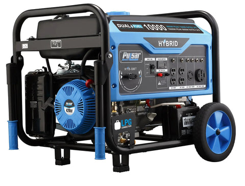 Dual Fuel Portable Generator With Switch And Go Tech And Electric Start, 10,000W Peak, 8,000W Rated Gas visible with blue accents.